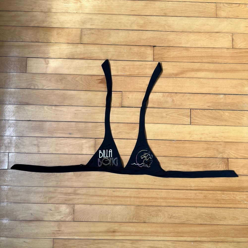 Billabong Black Triangle Bikini Top Rainbow Logo Graphic Halter Swim Top y2k